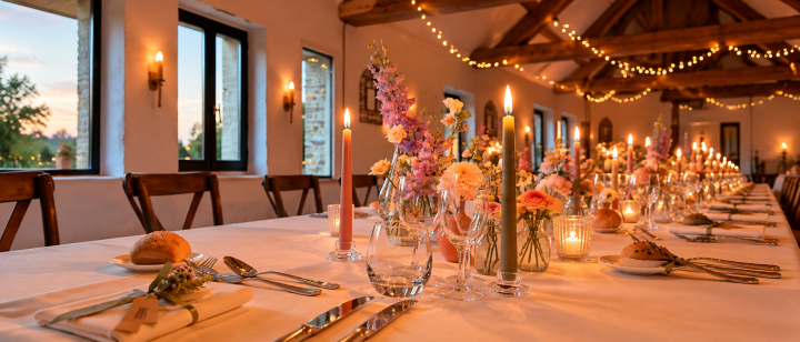 Banquet rustique aux chandelles